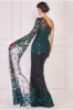 Sequin Mesh One Shoulder Evening Maxi Dress - Emerald Green by Goddiva sold by Goddiva
