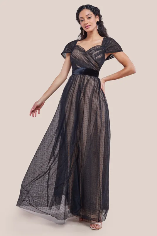 Dobby Mesh Off The Shoulder Princess Maxi Dress - Black by Goddiva sold by Goddiva