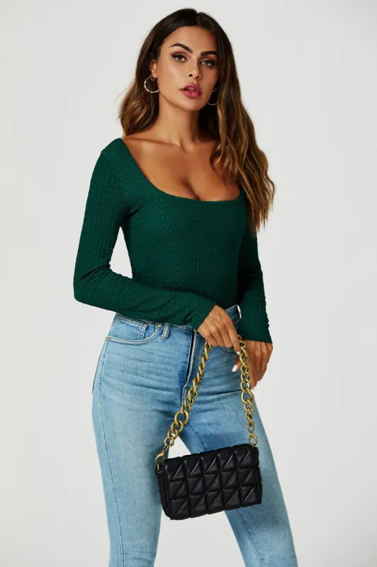 Long Sleeved Top In Dark Green by FS Collection sold by Goddiva