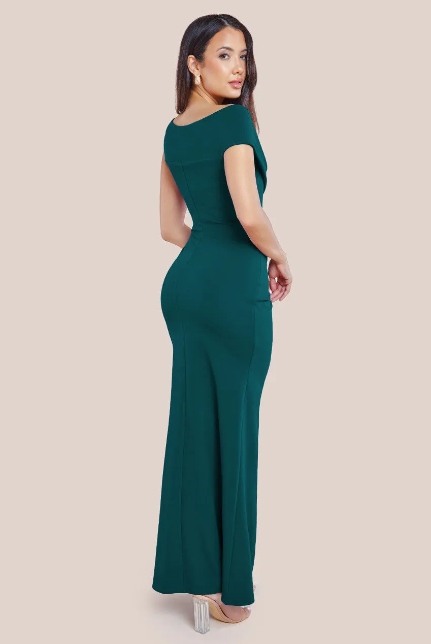 Scuba Crepe Off The Shoulder Maxi - Emerald Green by Goddiva sold by Goddiva product image thumbnail 2
