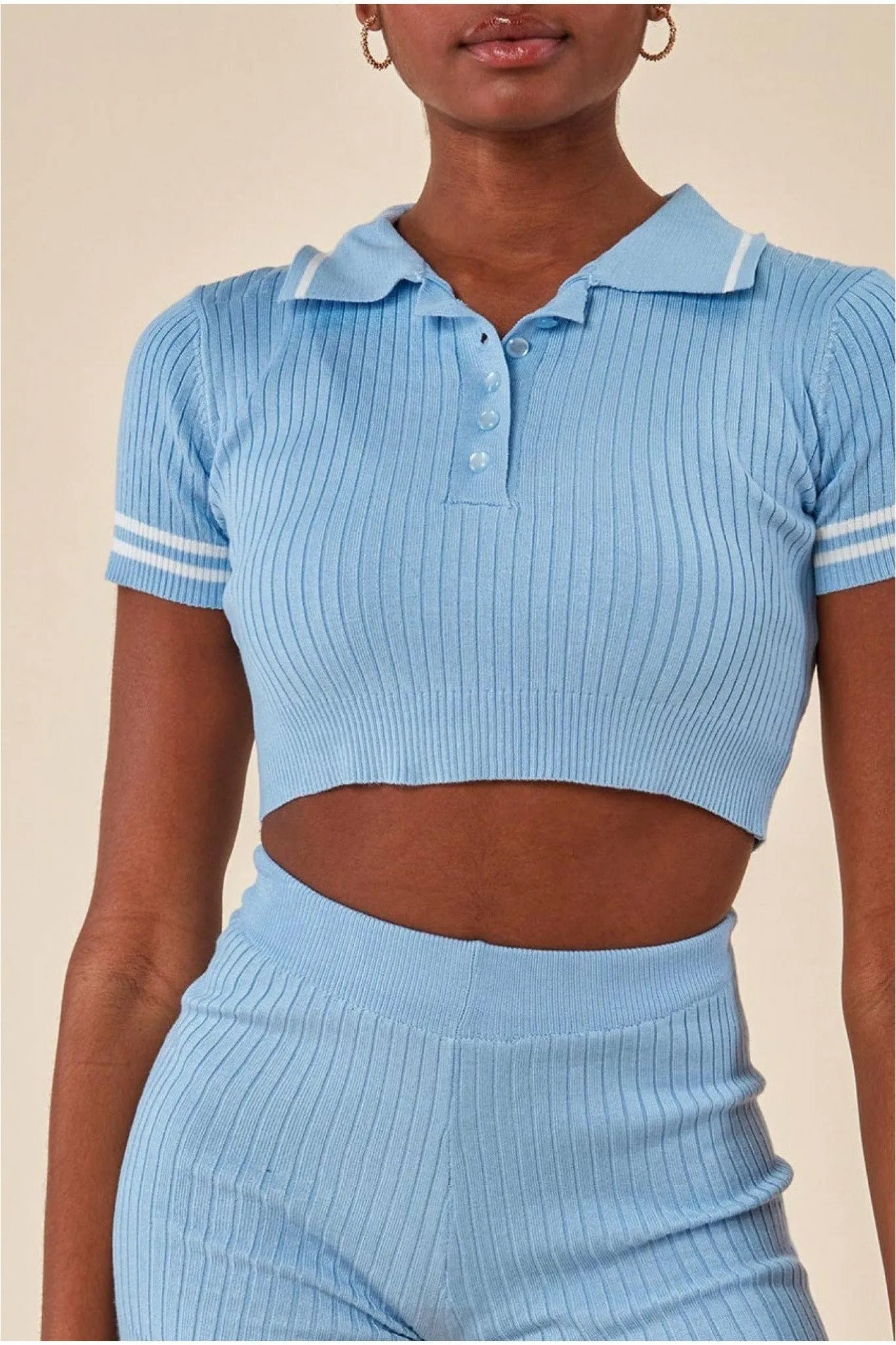 Crop Top & Short Loungewear Set - Blue by Cosmochic sold by Goddiva product image thumbnail 3