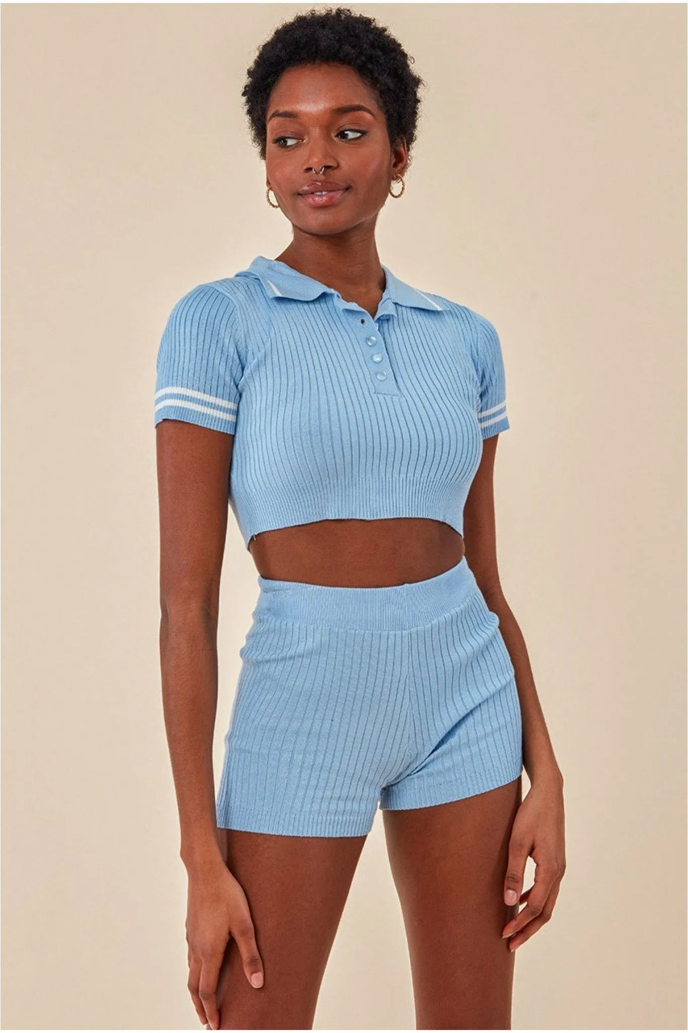 Crop Top & Short Loungewear Set - Blue by Cosmochic sold by Goddiva product image thumbnail 2