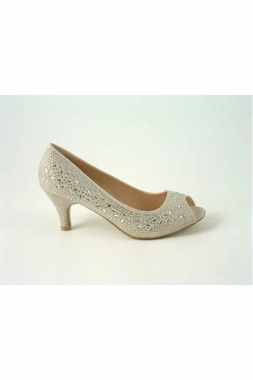 Glitz Shoes Margo Glitter Diamante Mid Heel Peep Toe Shoe sold by Goddiva product image thumbnail 4
