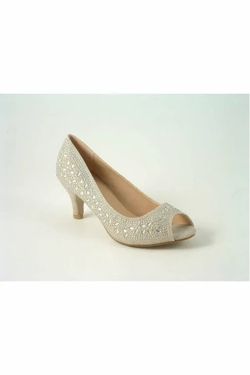 Glitz Shoes Margo Glitter Diamante Mid Heel Peep Toe Shoe sold by Goddiva product image thumbnail 3