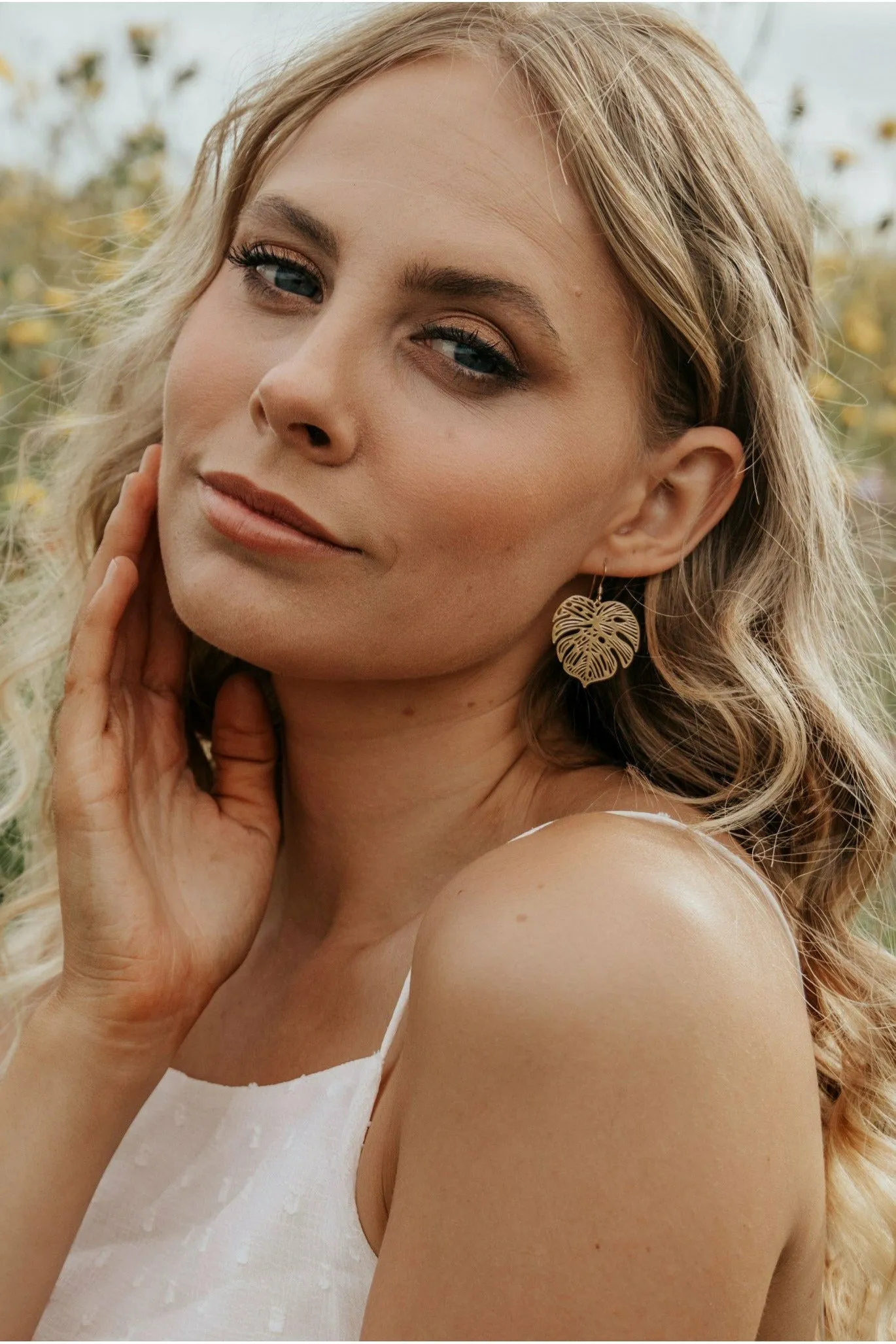 Wisteria London Gold Monstera Earrings sold by Goddiva product image thumbnail 3