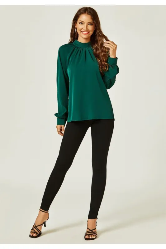 Halter Neck Long Sleeve Blouse Top In Green by FS Collection sold by Goddiva