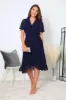 Navy Chiffon Wrap Dress With Tea Sleeve by Double Second sold by Goddiva