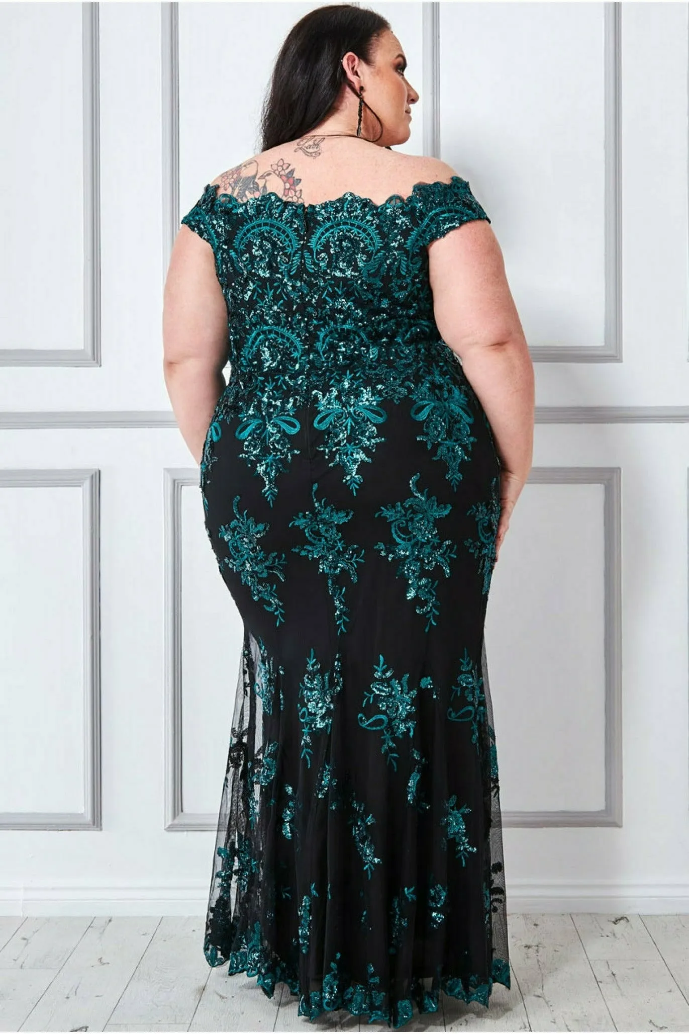 Goddiva Plus Bardot Sequin Embroidered Maxi - Emerald sold by Goddiva product image thumbnail 2