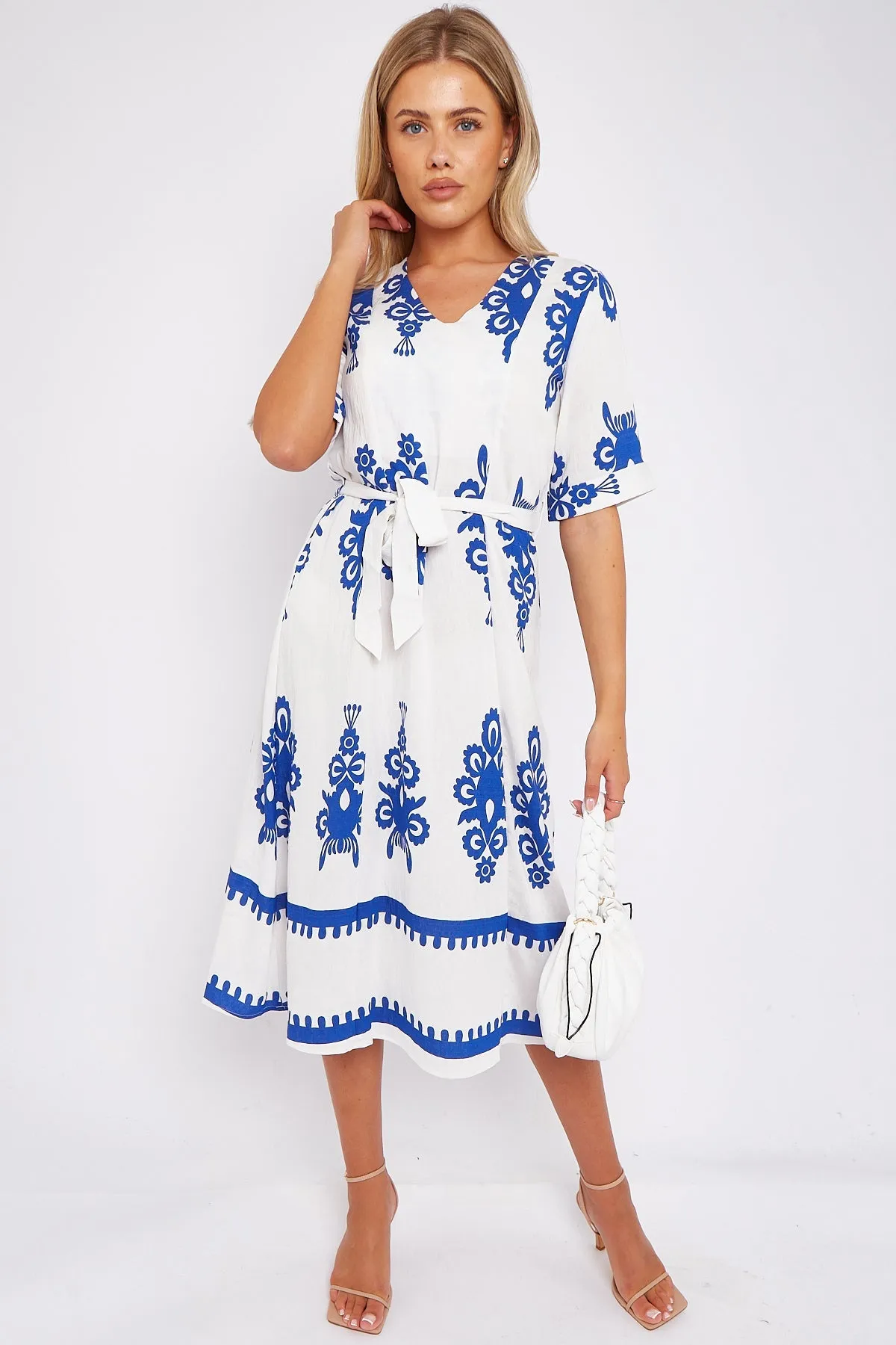 LOVE SUNSHINE White Pattern Print Short Sleeve Midi Dress sold by Goddiva product image thumbnail 2