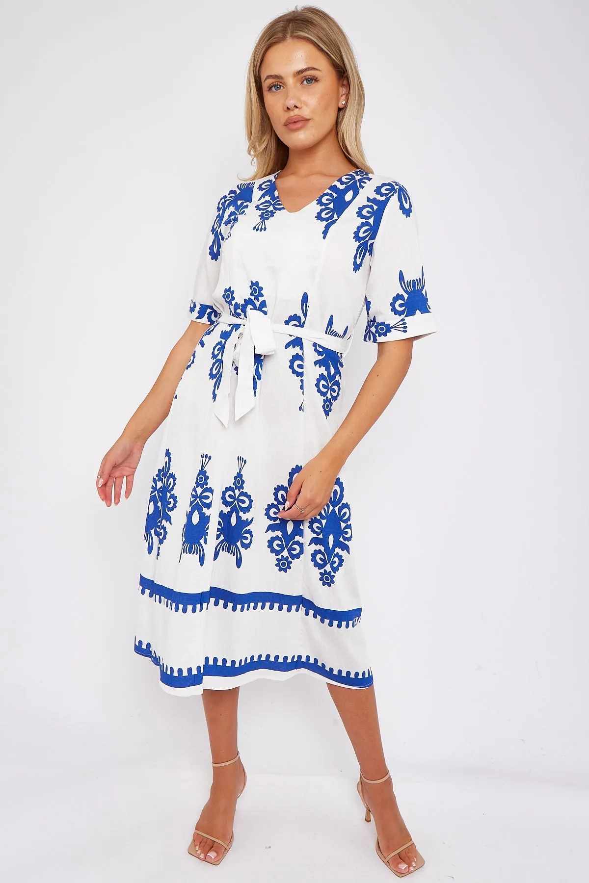 LOVE SUNSHINE White Pattern Print Short Sleeve Midi Dress sold by Goddiva product image thumbnail 3