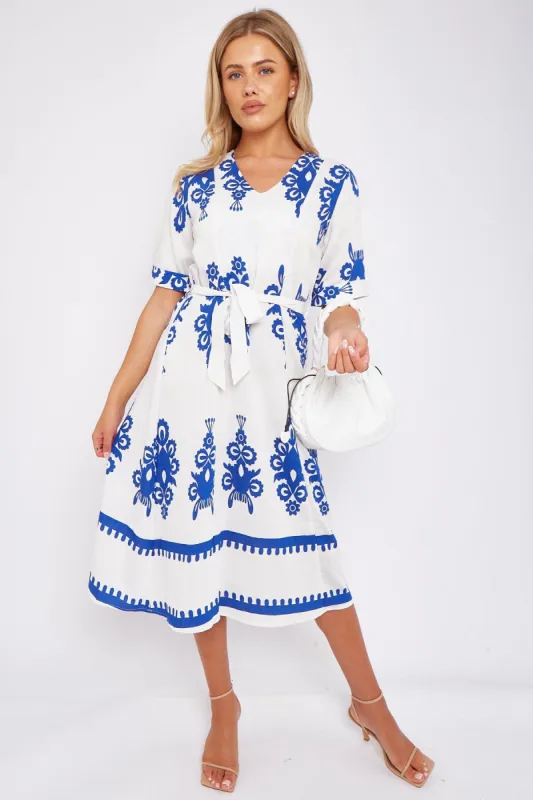 LOVE SUNSHINE White Pattern Print Short Sleeve Midi Dress sold by Goddiva