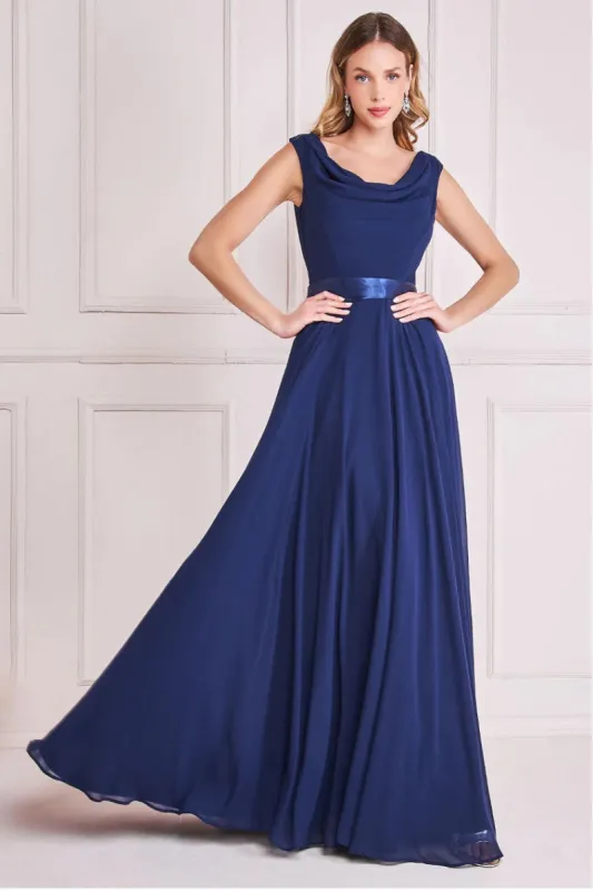 Cowl Neck Chiffon Maxi Dress - Navy Blue by Goddiva sold by Goddiva