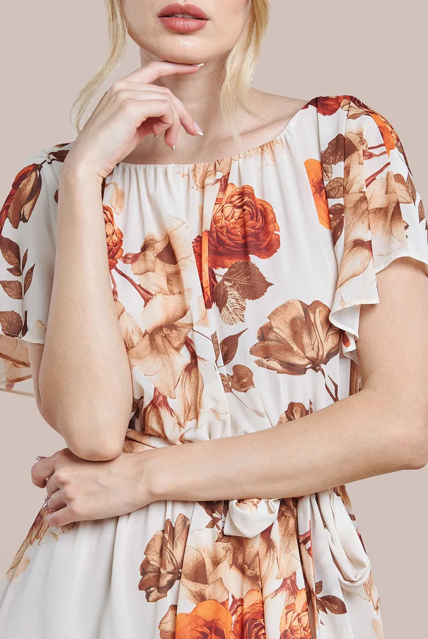 Wrap Back Flutter Sleeve Midi - Beige by Goddiva sold by Goddiva product image thumbnail 3