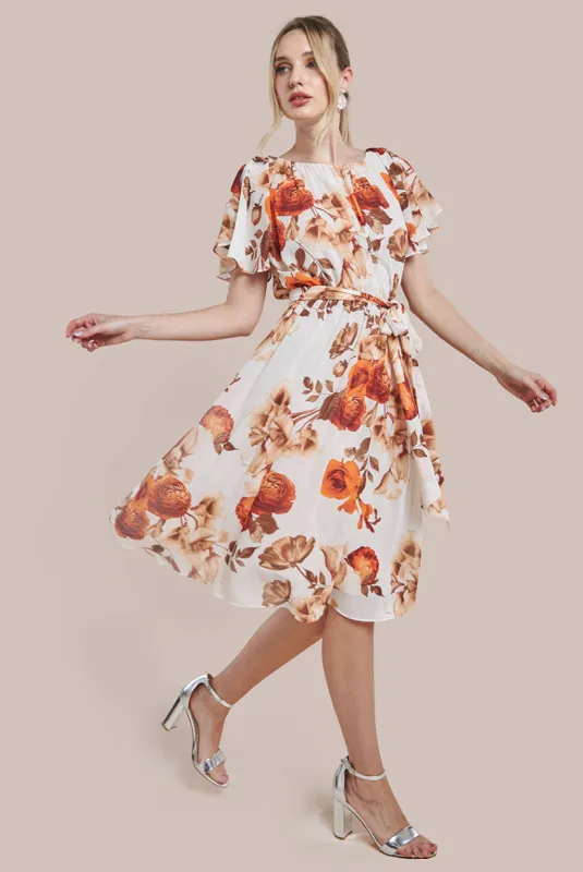 Wrap Back Flutter Sleeve Midi - Beige by Goddiva sold by Goddiva