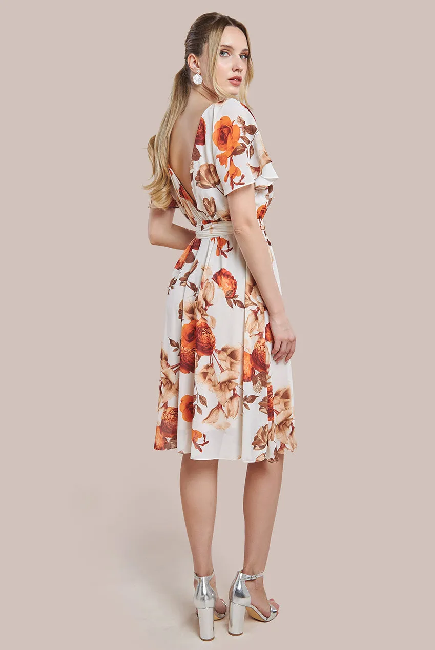 Wrap Back Flutter Sleeve Midi - Beige by Goddiva sold by Goddiva product image thumbnail 2