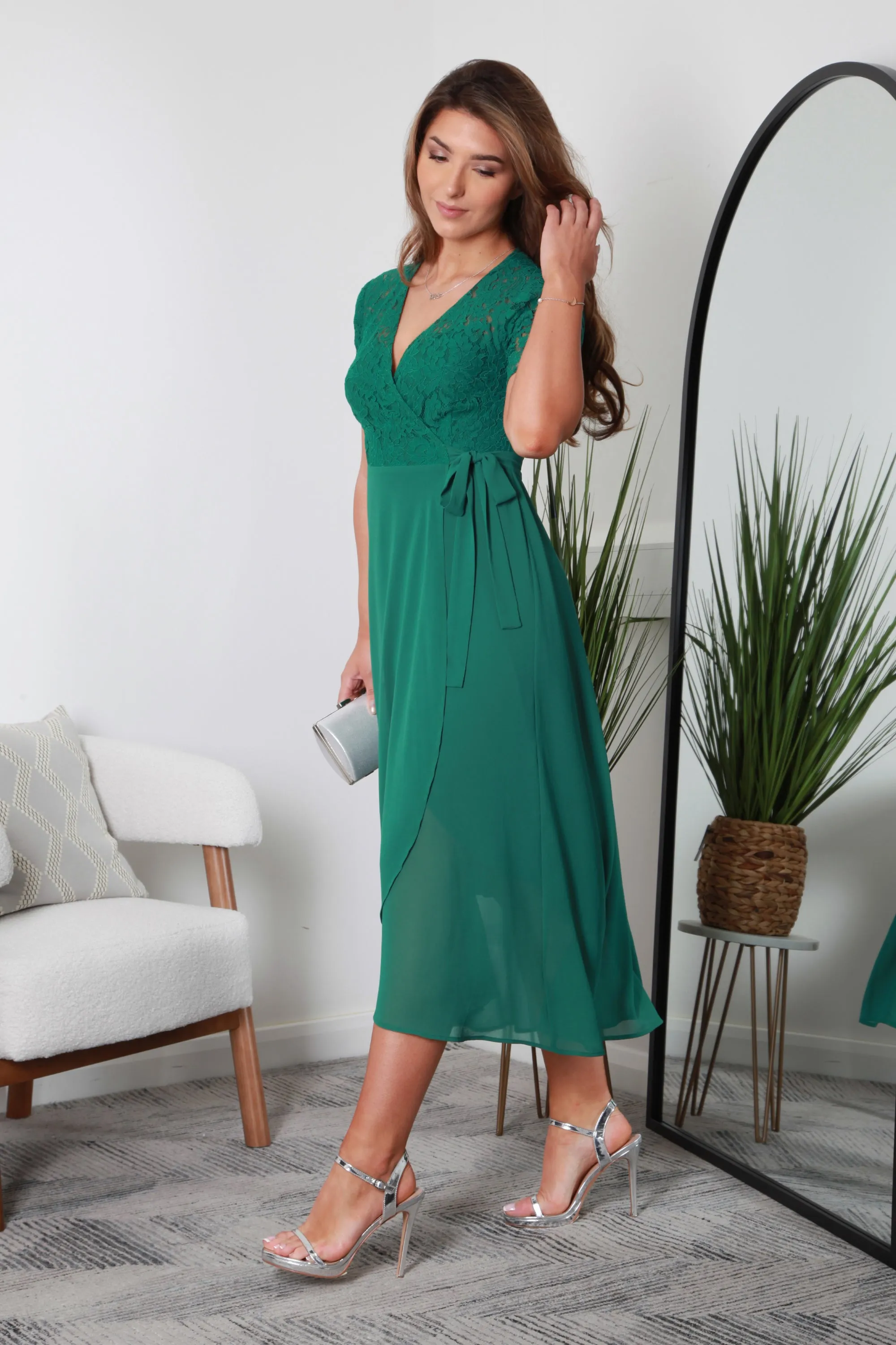 Double Second Lace And Chiffon High Low True Wrap Dress sold by Goddiva product image thumbnail 4