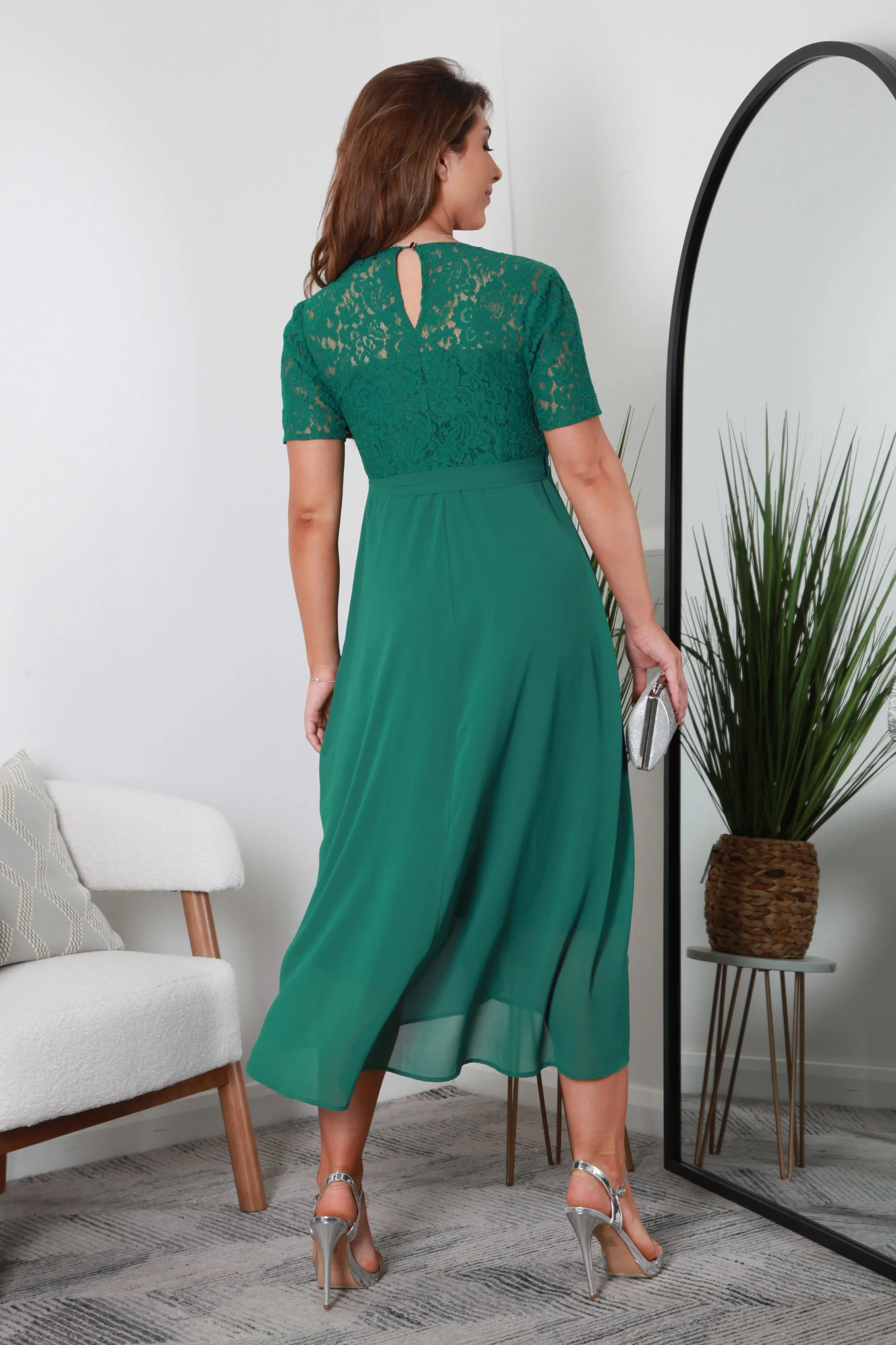 Double Second Lace And Chiffon High Low True Wrap Dress sold by Goddiva product image thumbnail 5