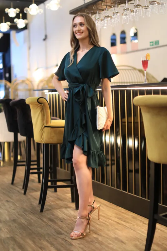 Frill Wrap Dress With Tea Sleeve by Double Second sold by Goddiva