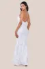 Goddiva Cross Back Diamante Strap Sequin Maxi - White sold by Goddiva