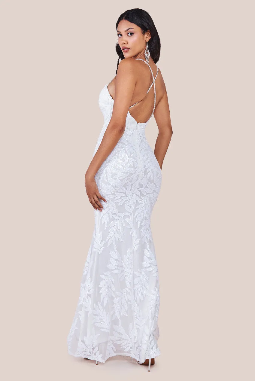 Goddiva Cross Back Diamante Strap Sequin Maxi - White sold by Goddiva product image thumbnail 2