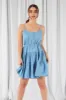 Double Second Blue Tiered Strappy Chambray Dress sold by Goddiva