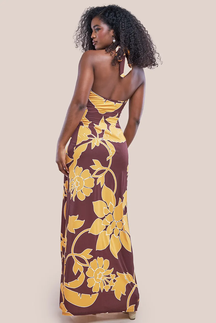 Printed Crossover Maxi Dress - Brown by Goddiva sold by Goddiva product image thumbnail 2