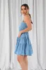 Double Second Blue Tiered Strappy Chambray Dress sold by Goddiva