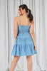 Double Second Blue Tiered Strappy Chambray Dress sold by Goddiva