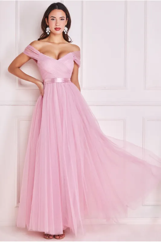 Off The Shoulder Princess Maxi Dress - Blush by Goddiva sold by Goddiva