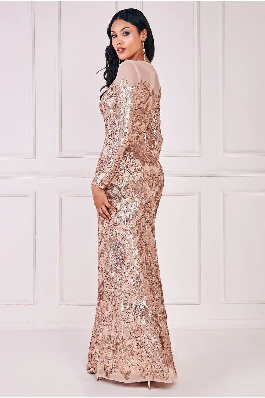 Floral Sequin Mesh Maxi - Champagne by Goddiva sold by Goddiva product image thumbnail 2