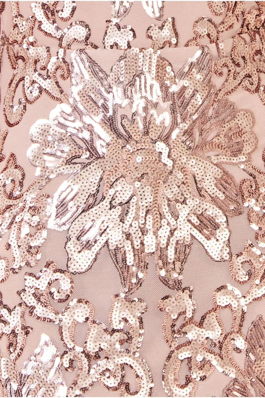 Floral Sequin Mesh Maxi - Champagne by Goddiva sold by Goddiva product image thumbnail 4