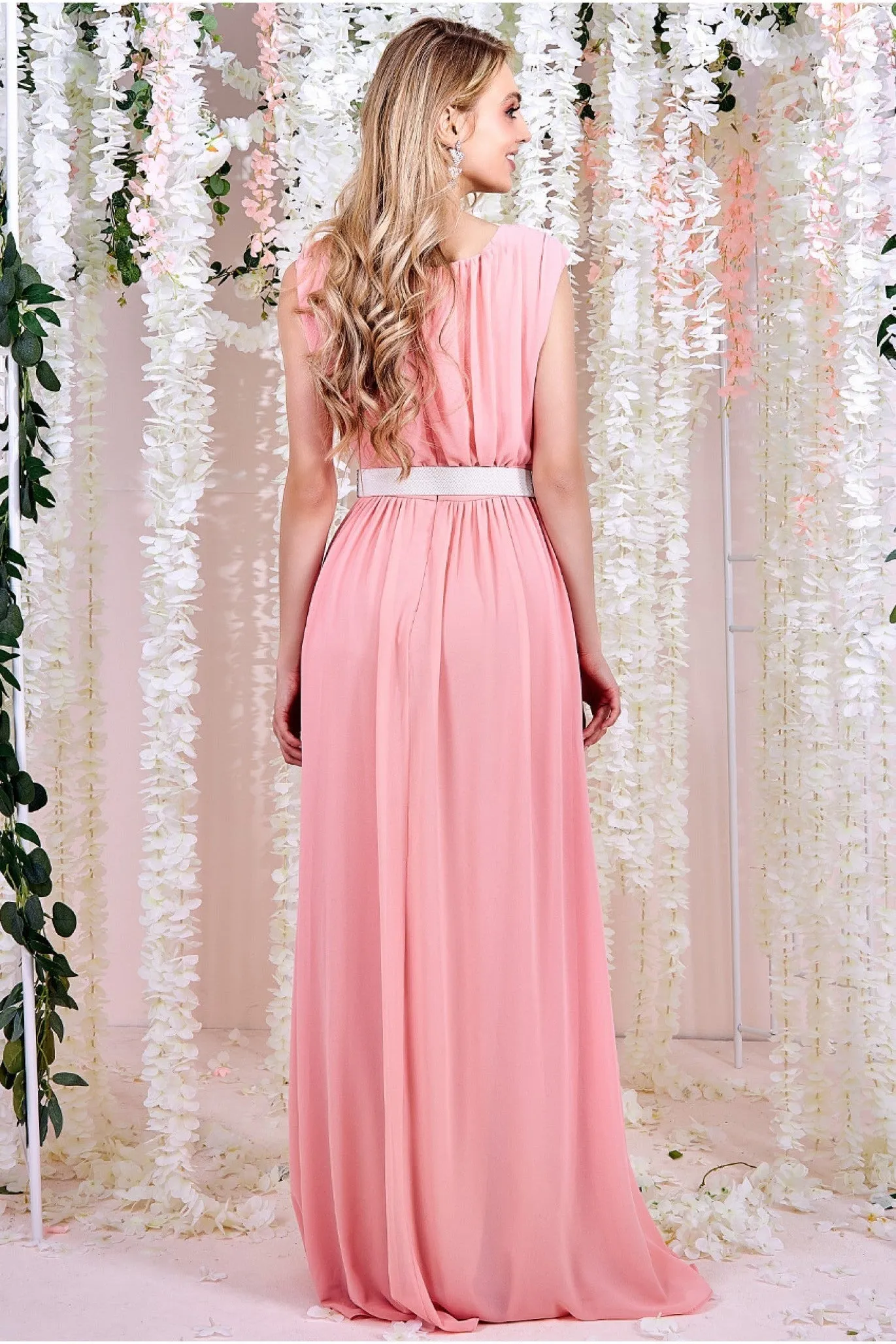 Chiffon Maxi With Embellished Belt - Peach by Goddiva sold by Goddiva product image thumbnail 2