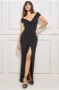 Goddiva Scuba Bardot Wrap Maxi Dress - Black sold by Goddiva