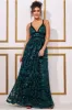 Goddiva Open Back Sequin & Mesh Maxi Dress - Emerald Green sold by Goddiva