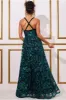 Goddiva Open Back Sequin & Mesh Maxi Dress - Emerald Green sold by Goddiva
