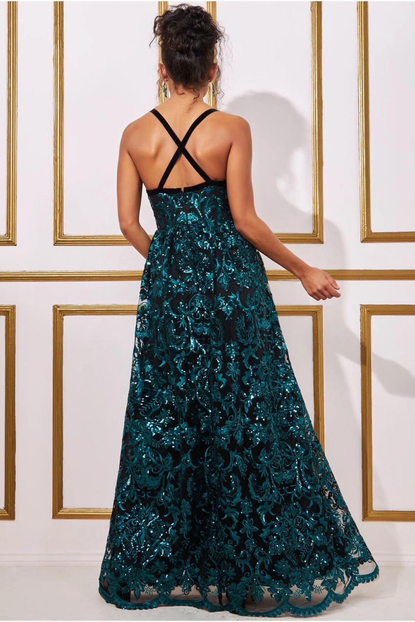 Goddiva Open Back Sequin & Mesh Maxi Dress - Emerald Green sold by Goddiva product image thumbnail 2