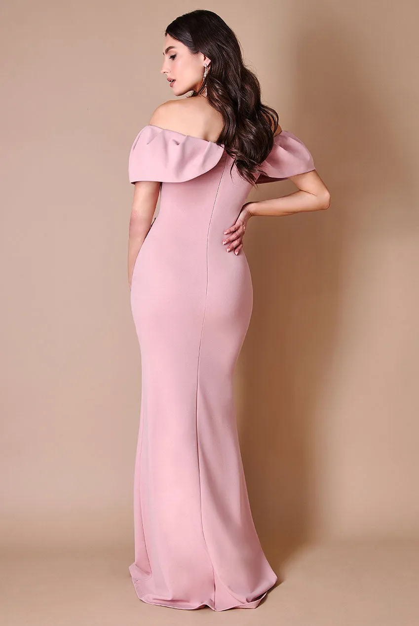 Goddiva Scuba Crepe Pleated Bardot Maxi - Blush sold by Goddiva product image thumbnail 2