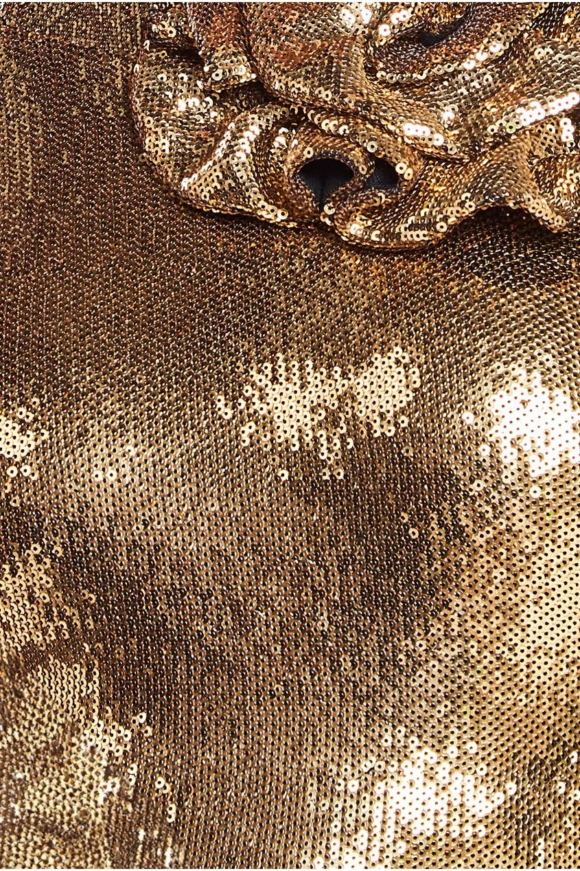 Liquid Sequin Halterneck Mini With Corsage - Gold by Goddiva sold by Goddiva product image thumbnail 4