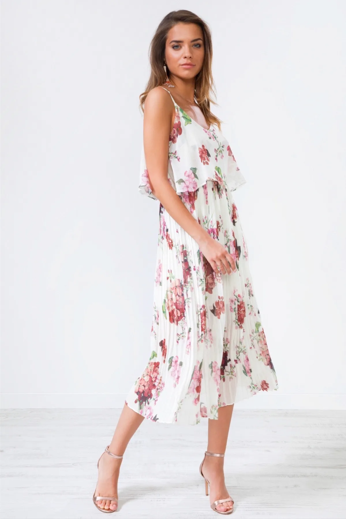 Urban Touch Floral Print Pleated Cami Midi Dress sold by Goddiva product image thumbnail 5