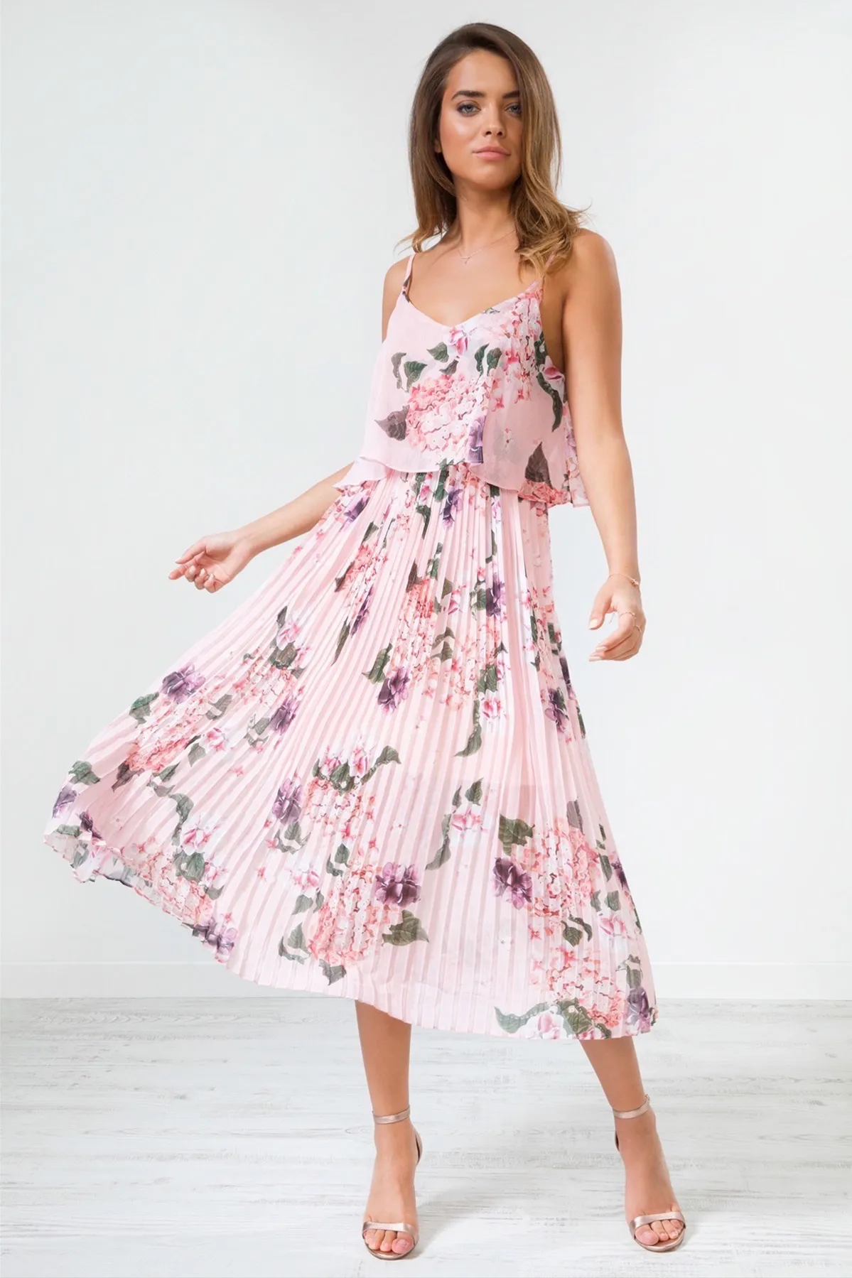 Urban Touch Floral Print Pleated Cami Midi Dress sold by Goddiva product image thumbnail 2