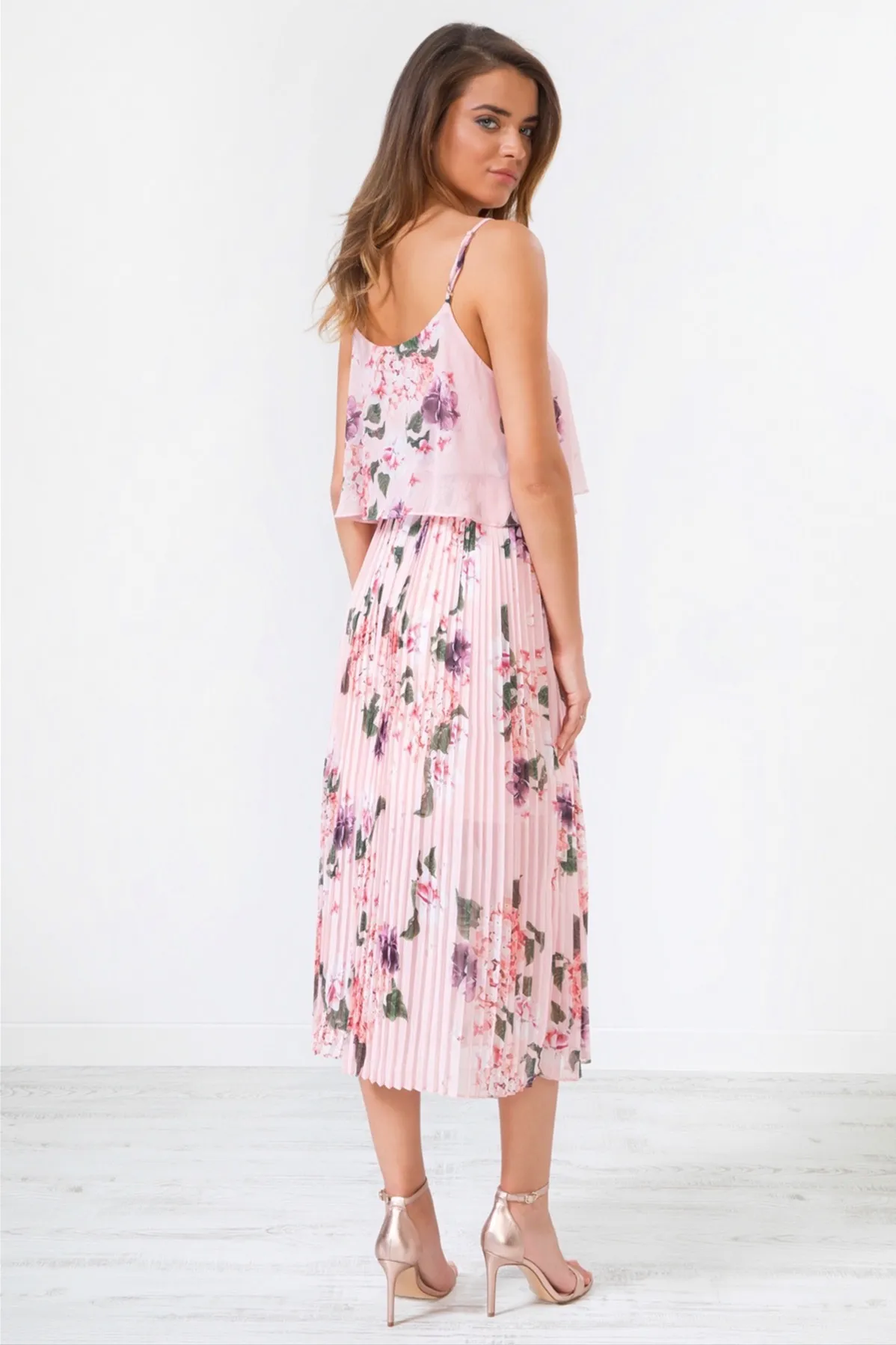 Urban Touch Floral Print Pleated Cami Midi Dress sold by Goddiva product image thumbnail 3