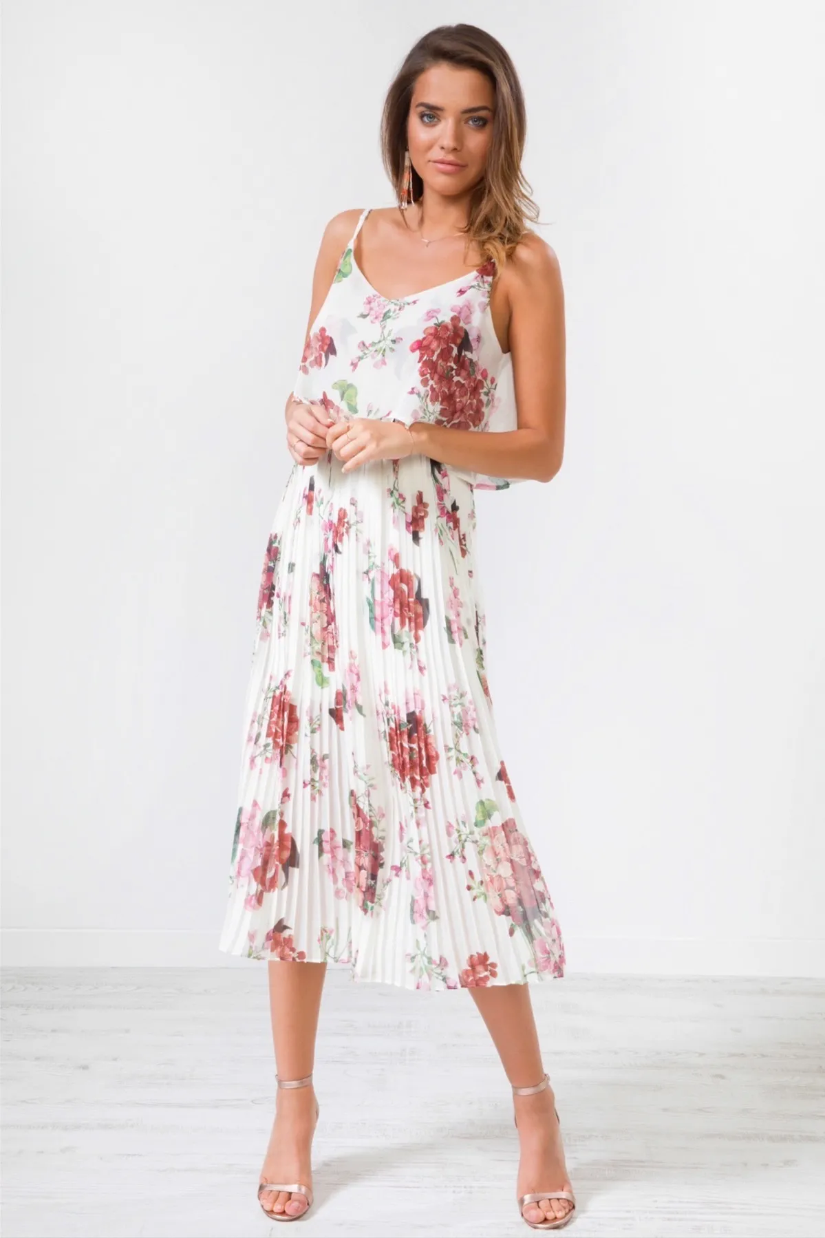 Urban Touch Floral Print Pleated Cami Midi Dress sold by Goddiva product image thumbnail 4