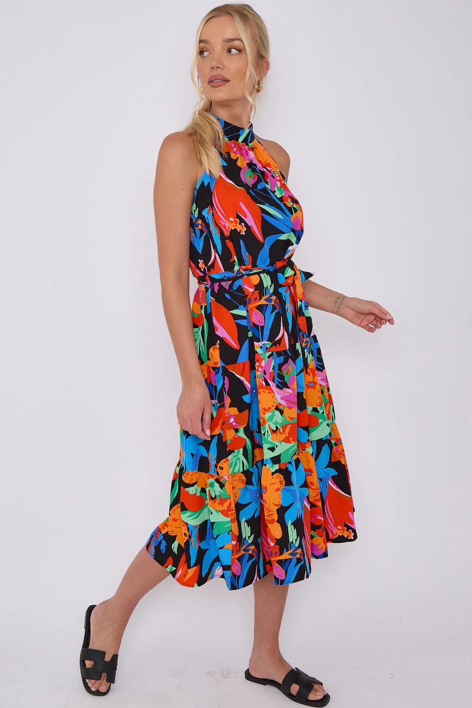LOVE SUNSHINE Abstract Floral Print Halter Neck Midi Dress sold by Goddiva product image thumbnail 3