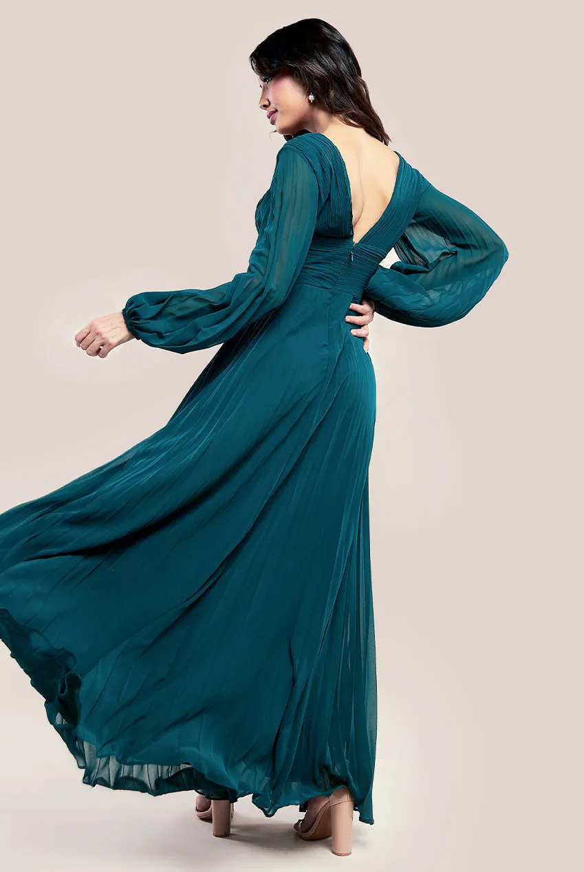 Balloon Sleeve Chiffon Maxi Dress - Emerald Green by Goddiva sold by Goddiva product image thumbnail 2