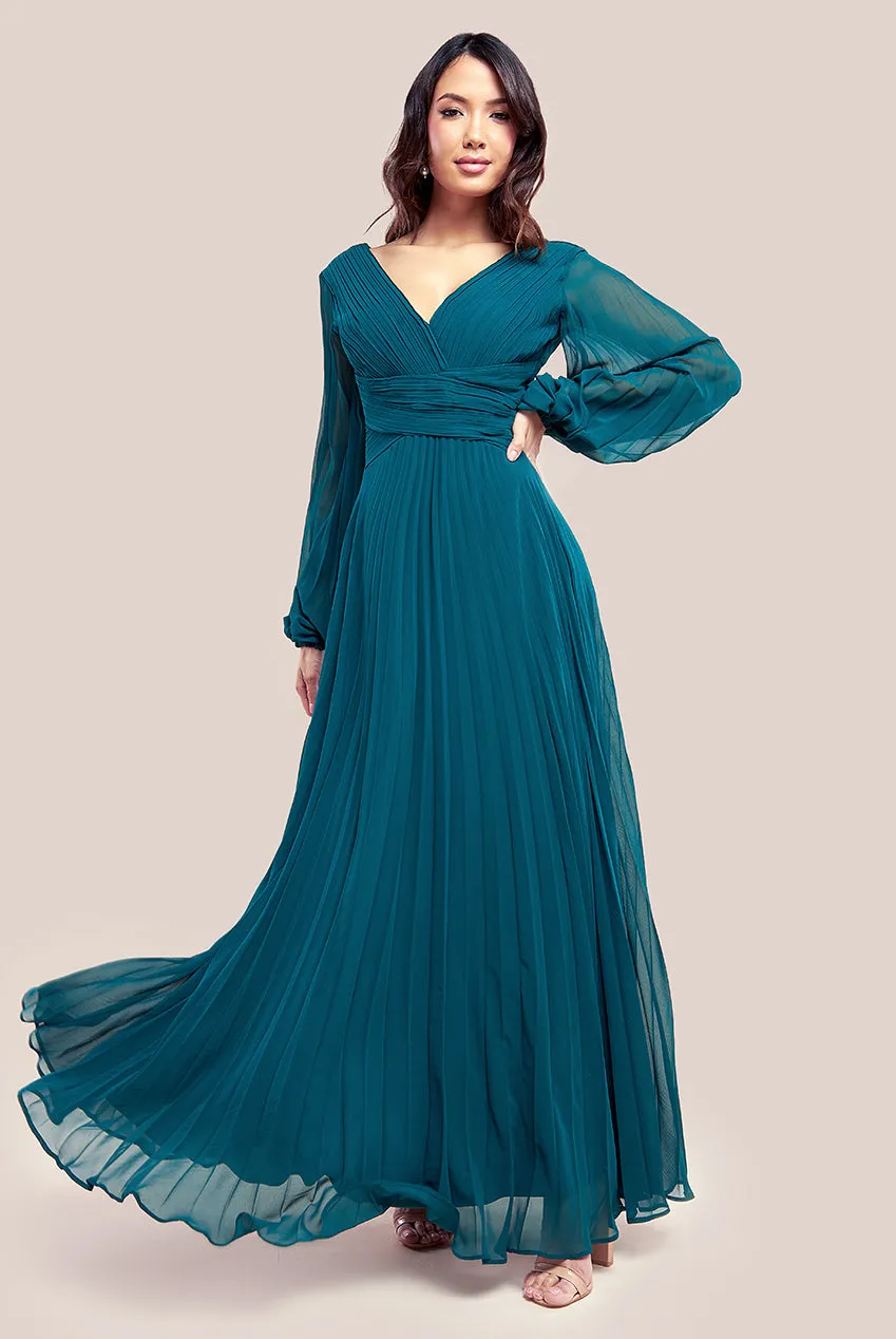 Balloon Sleeve Chiffon Maxi Dress - Emerald Green by Goddiva sold by Goddiva