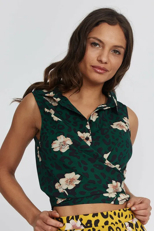 Liquorish Shirt Tie Front In Leopard And Floral Print sold by Goddiva