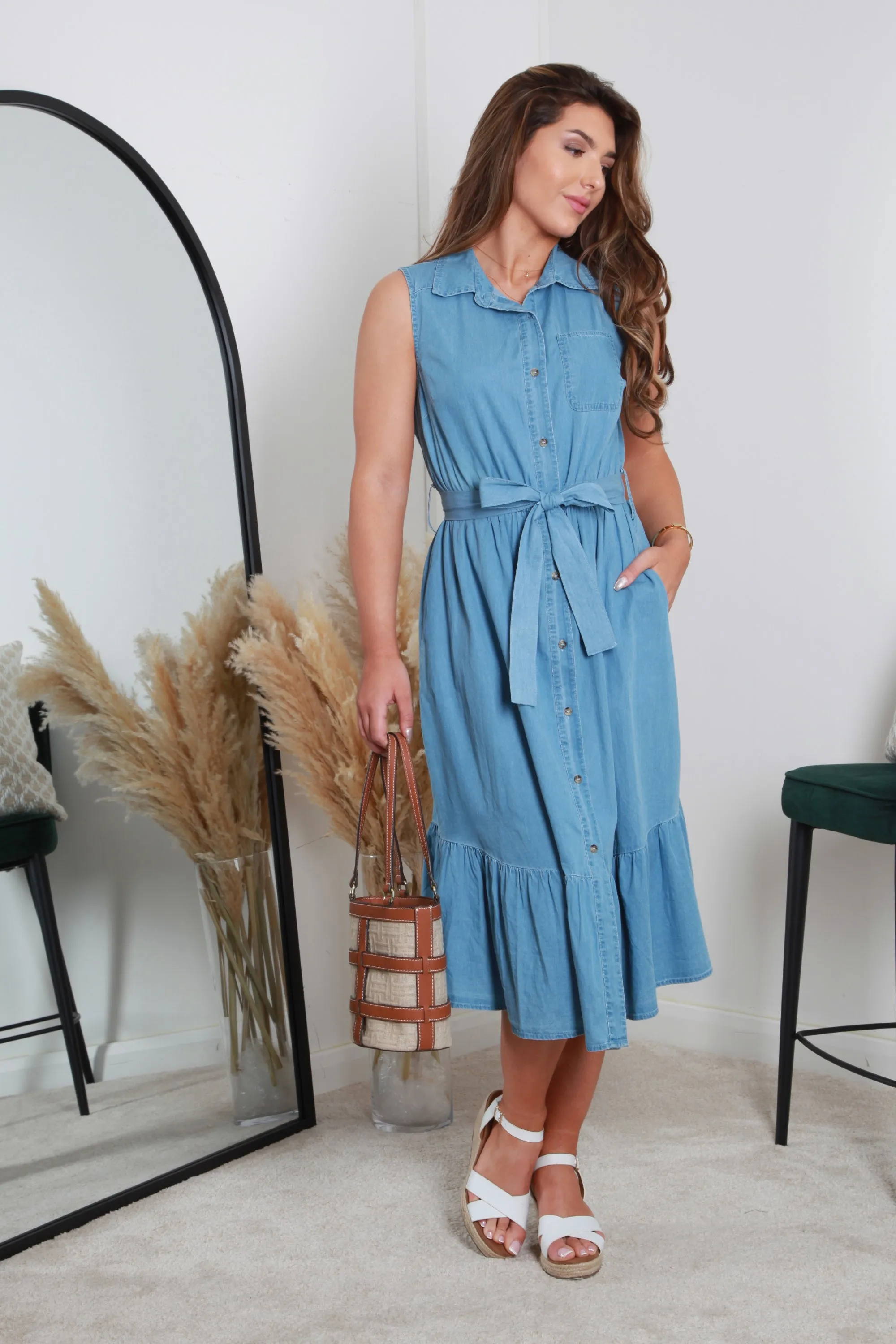 Double Second Belted Denim Chambray Shirt Dress sold by Goddiva product image thumbnail 3