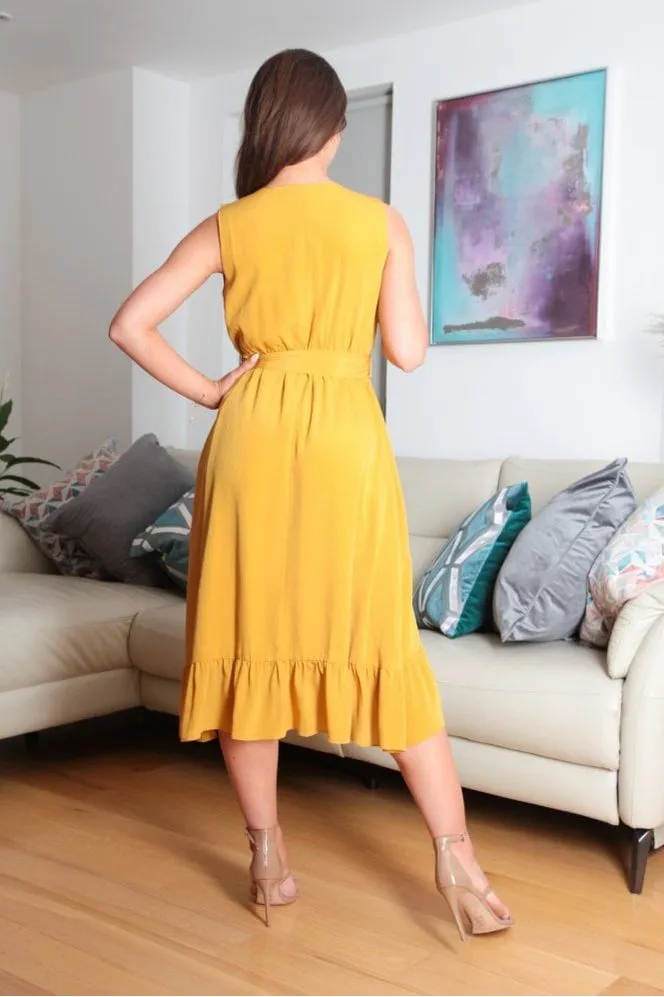 Double Second Sleeveless Yellow Wrap Dress With Frill sold by Goddiva product image thumbnail 5