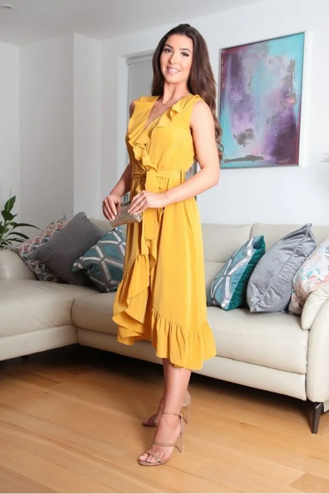 Double Second Sleeveless Yellow Wrap Dress With Frill sold by Goddiva product image thumbnail 3