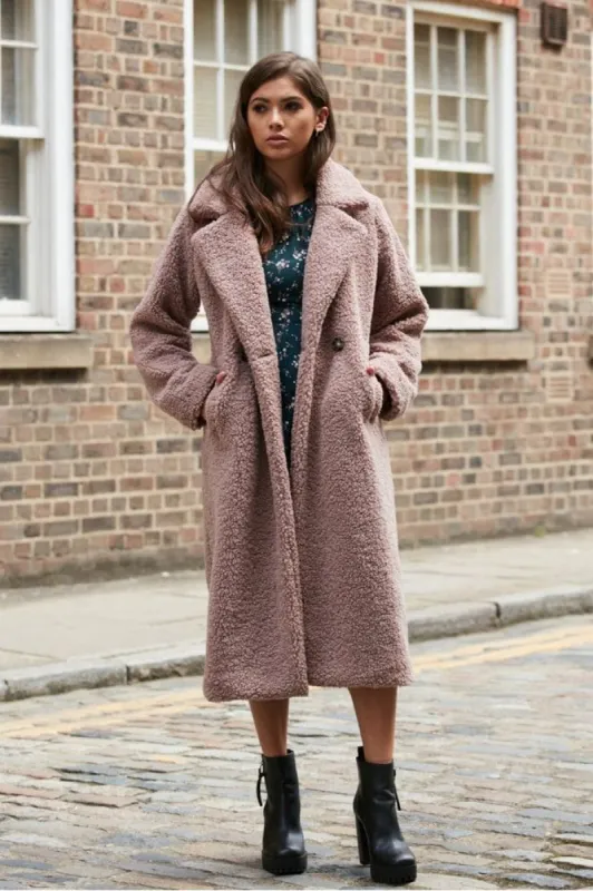 Pink Longline Fur Teddy Coat by Double Second sold by Goddiva